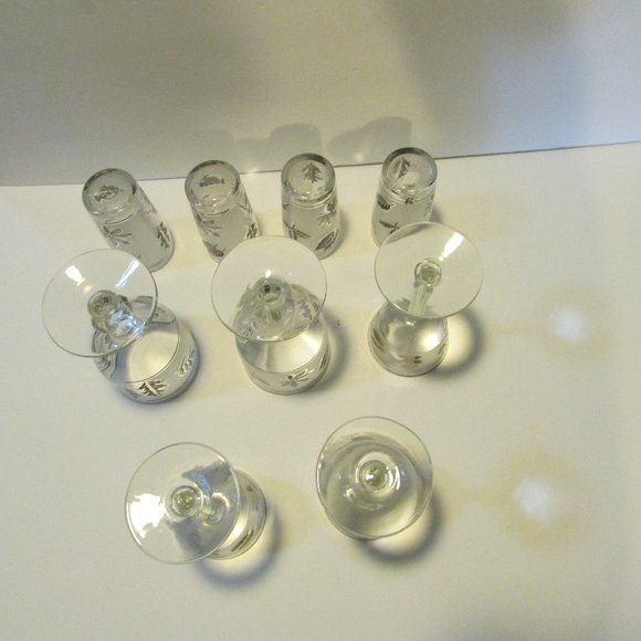 lot of vintage Libbey goblet stem glasses cocktail frosted silver leaf barware - Picture 15 of 15